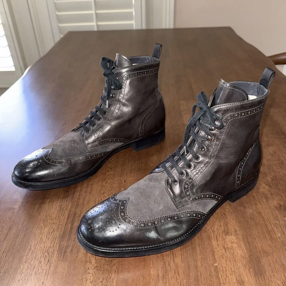 To Boot New York Wingtip Brogue Dress Boots Gunmetal Leather Suede Italy Men 13